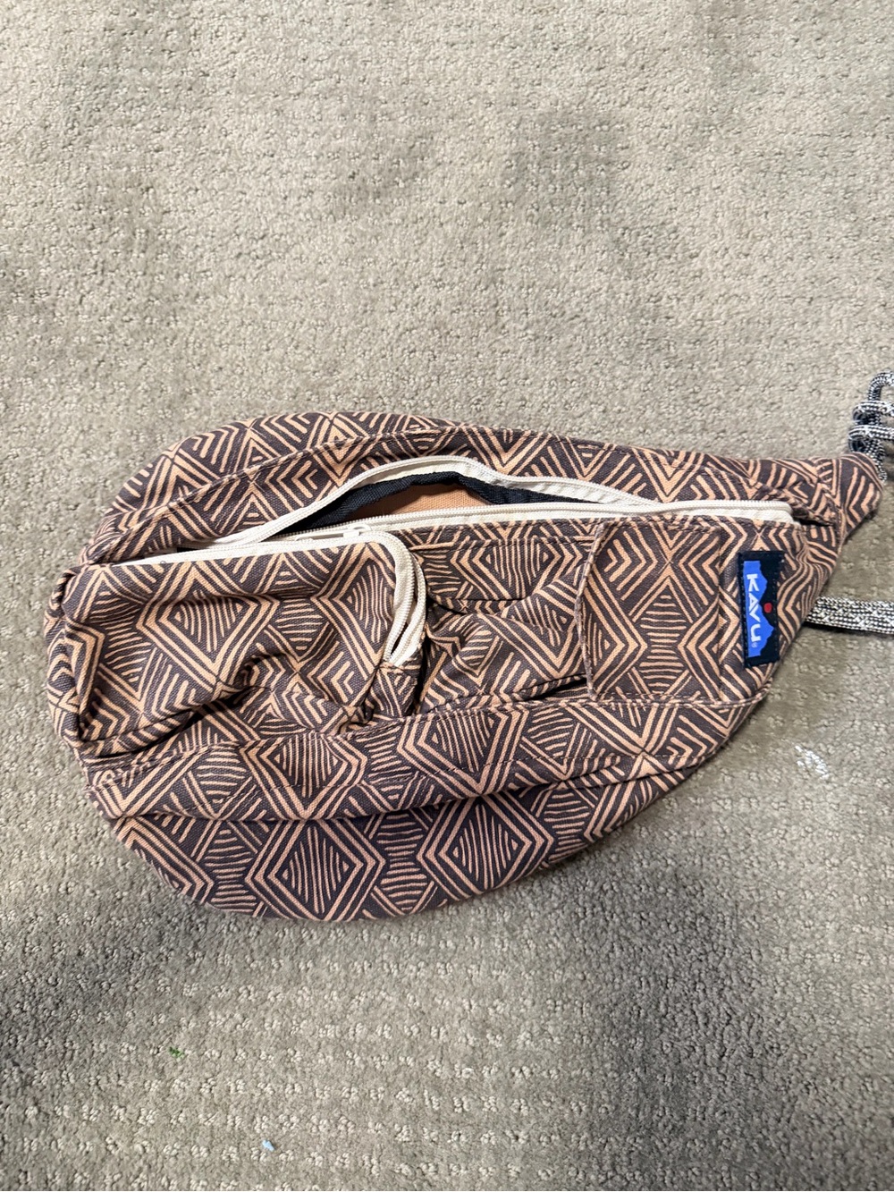 Kavu Brown Geometric Pattern Belt Bag with Cream Zipper